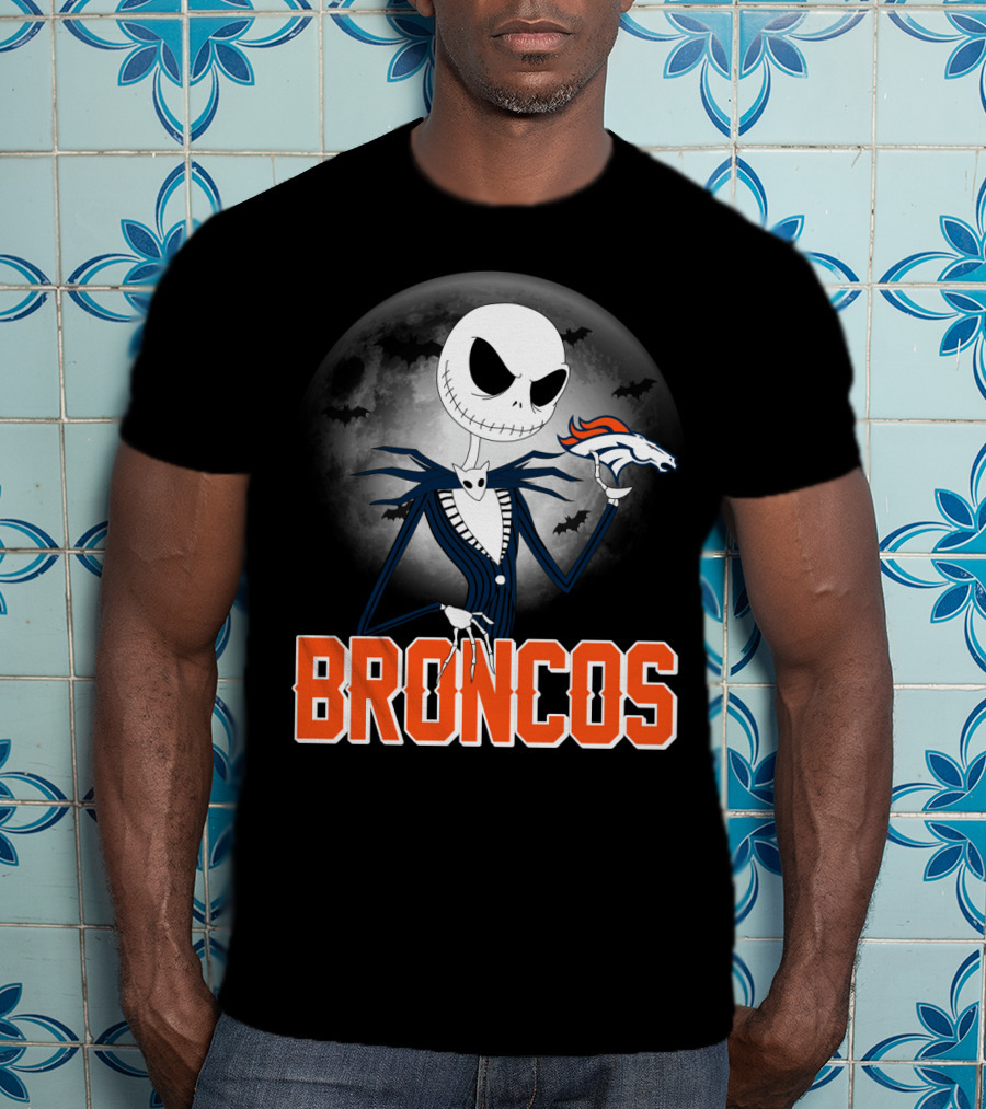 Jack Skellington Broncos Halloween Mashup Denver Broncos Sports Fan T-Shirt
