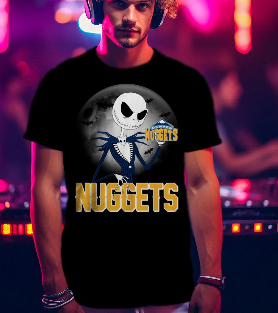 Jack Skellington Denver Nuggets Halloween Moon Bats T-Shirt