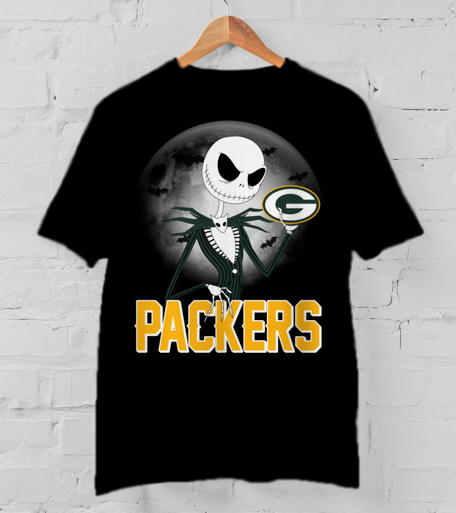 Jack Skellington Green Bay Packers Halloween Moon Bats T-Shirt