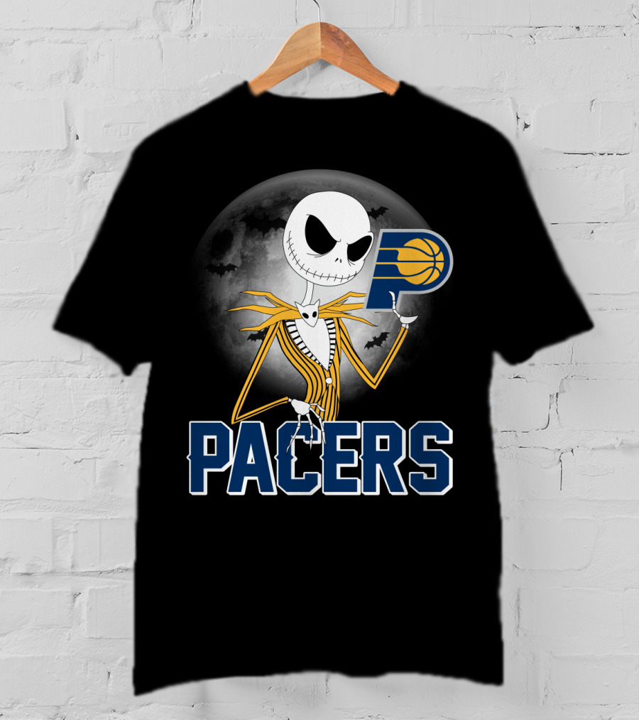 Jack Skellington Halloween Indiana Pacers Basketball Moon Bats T-Shirt