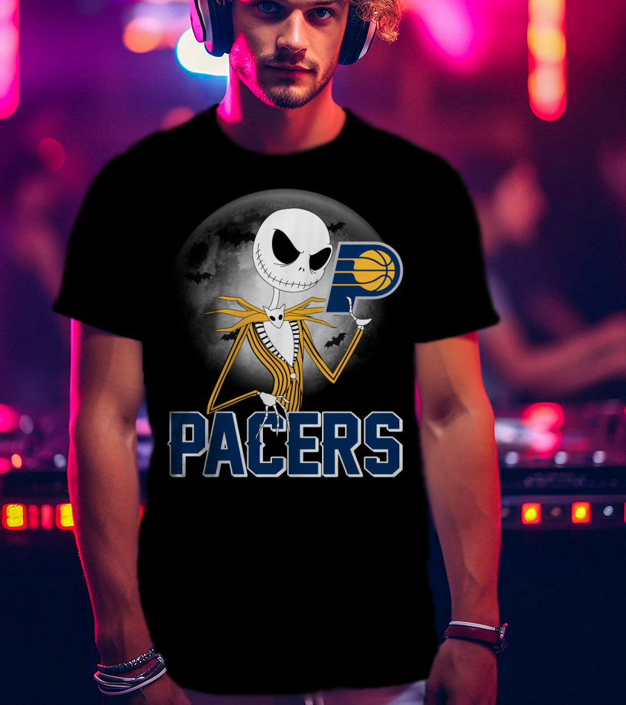 Jack Skellington Halloween Indiana Pacers Basketball Moon Bats T-Shirt