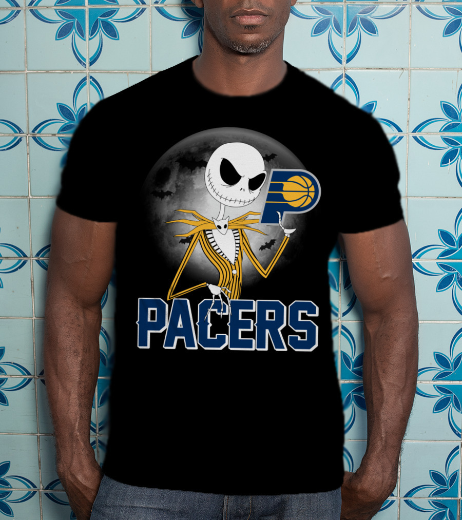 Jack Skellington Halloween Indiana Pacers Basketball Moon Bats T-Shirt