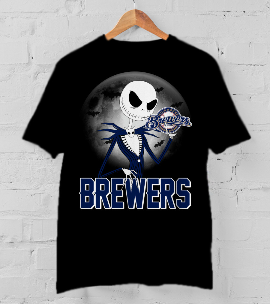 Jack Skellington Halloween Milwaukee Brewers Moon Bats T-Shirt