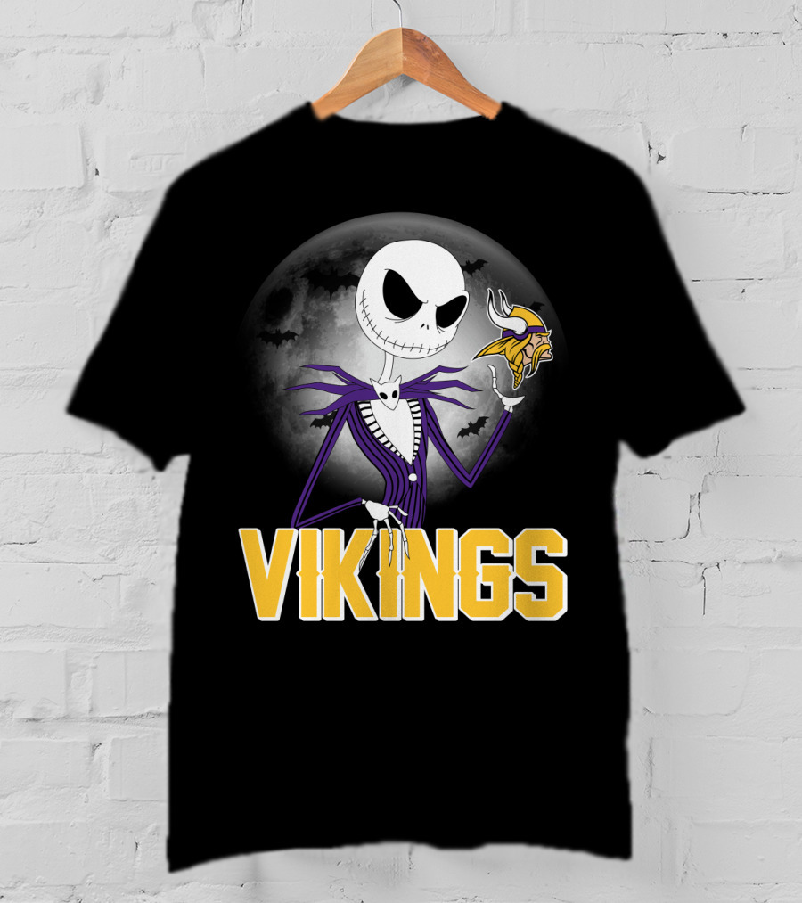 Jack Skellington Vikings Halloween Minnesota Football Theme T-Shirt