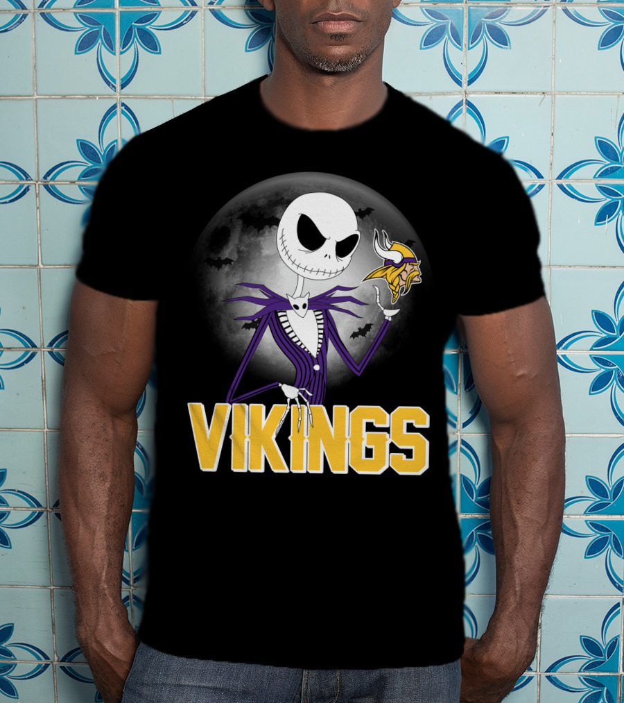 Jack Skellington Vikings Halloween Minnesota Football Theme T-Shirt