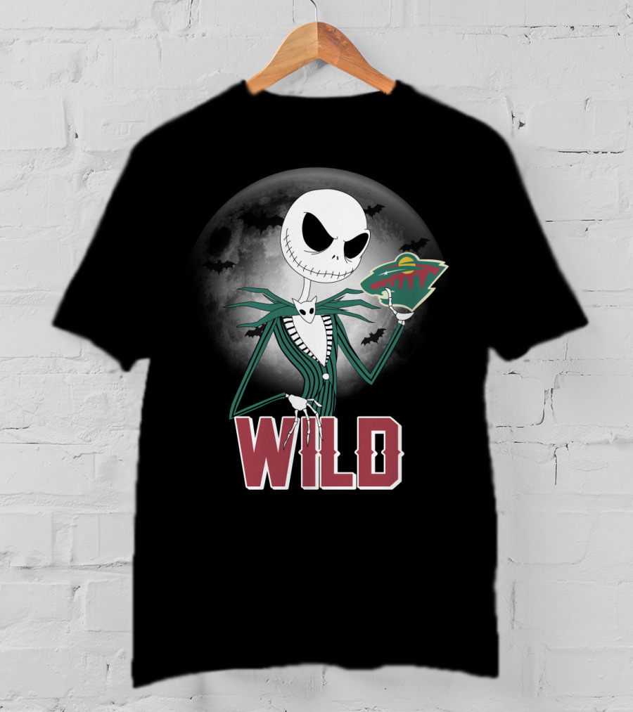 Jack Skellington Halloween Moon And Minnesota Wild Logo Spooky T-Shirt