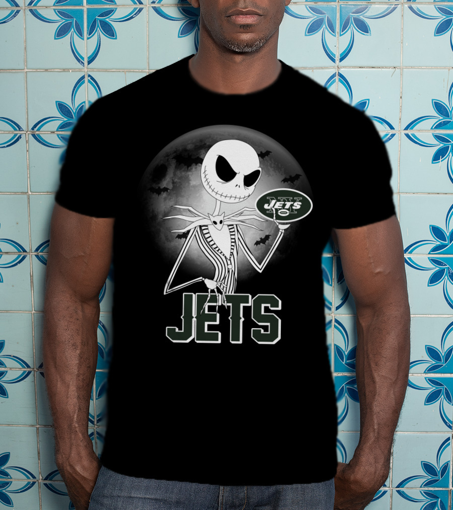 Jack Skellington Halloween New York Jets Moonlit T-Shirt