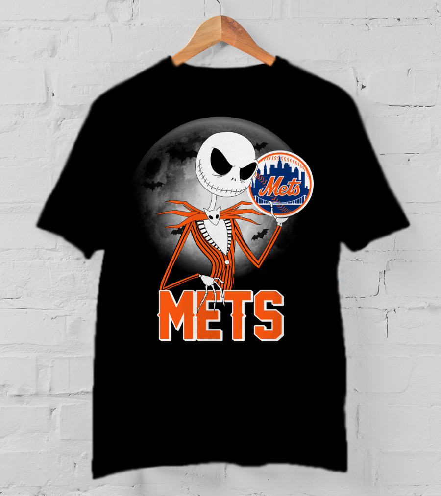 Jack Skellington Mets Baseball Halloween Moon T-Shirt