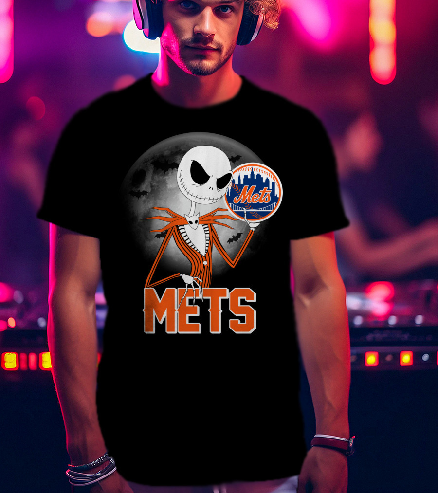 Jack Skellington Mets Baseball Halloween Moon T-Shirt