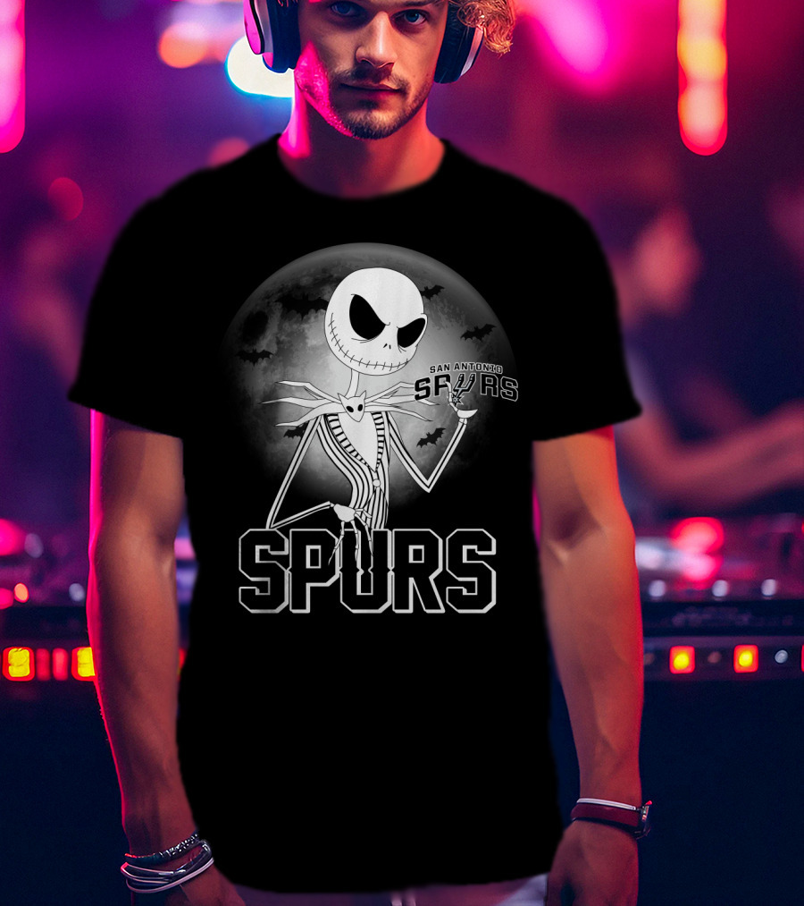 Jack Skellington San Antonio Spurs Halloween Moon Bats T-Shirt