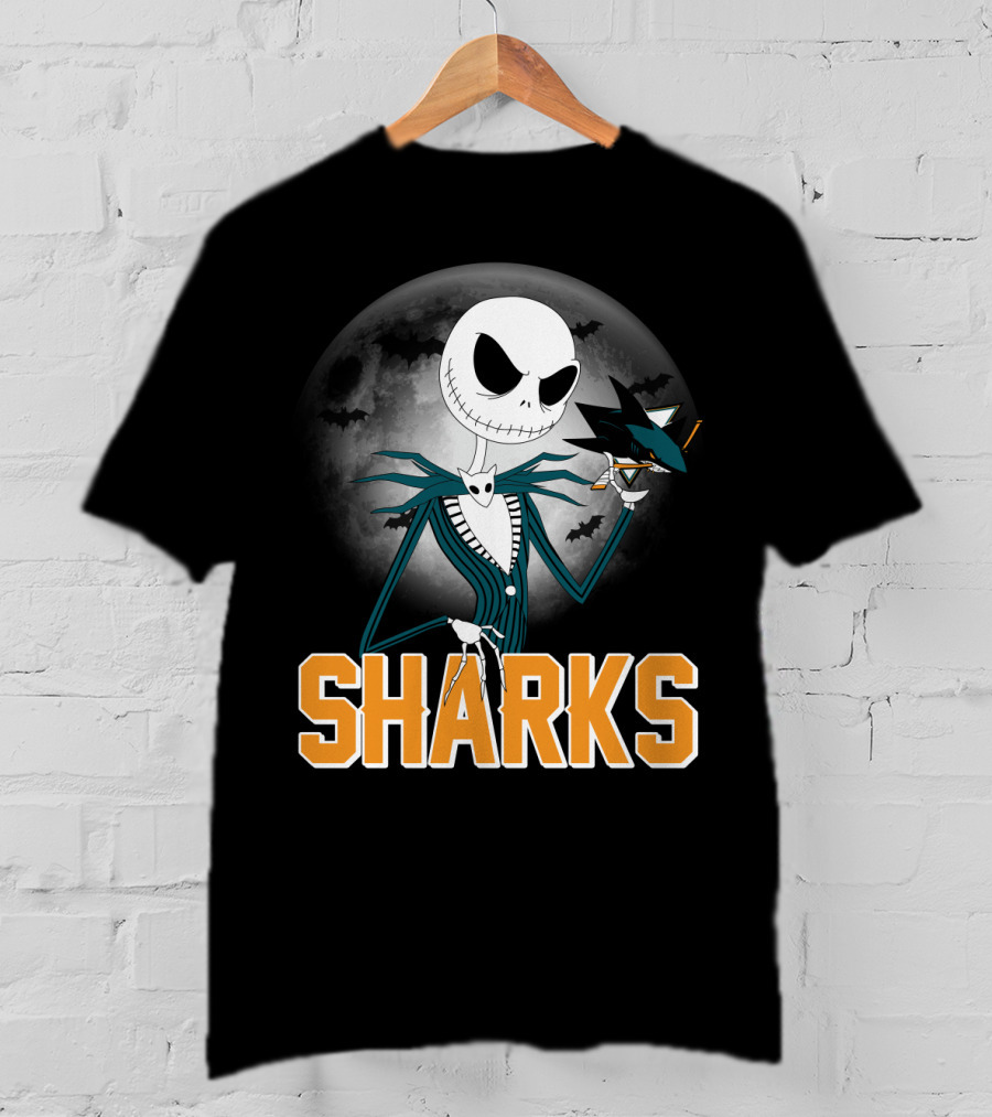Jack Skellington San Jose Sharks Halloween Moon Background T-Shirt