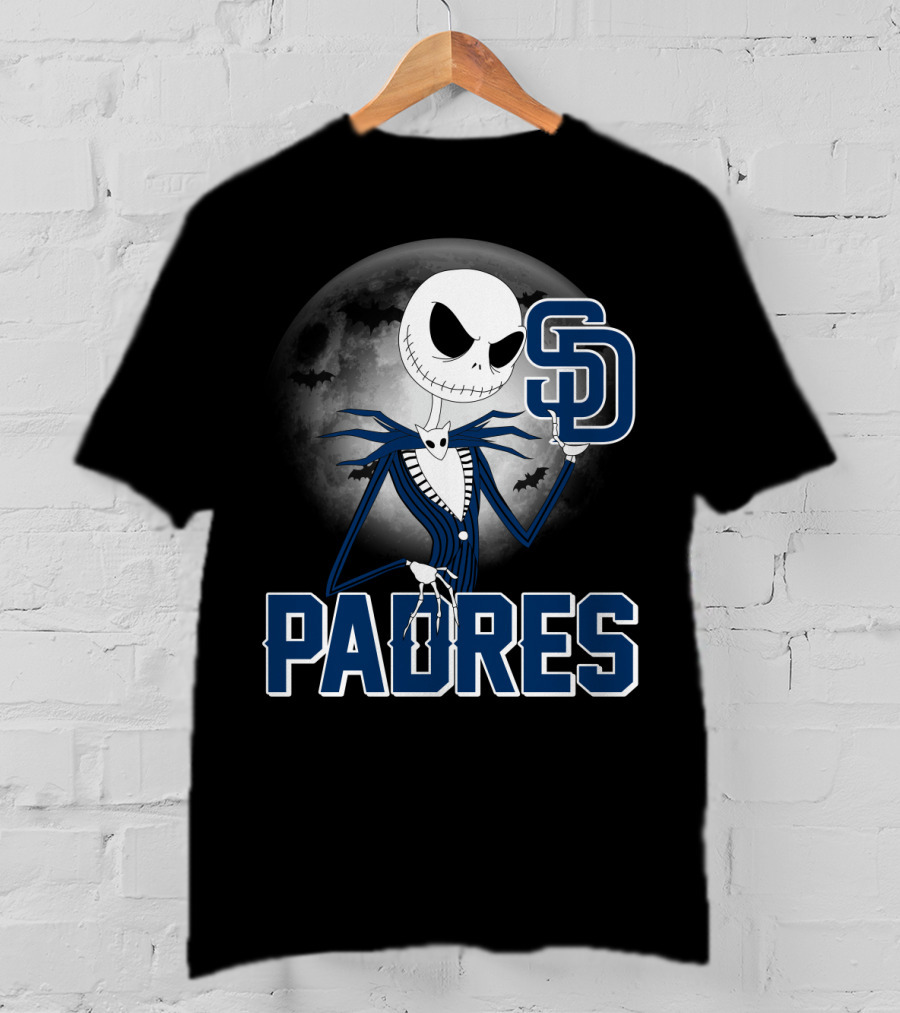 Jack Skellington San Diego Padres Halloween Moon Background T-Shirt