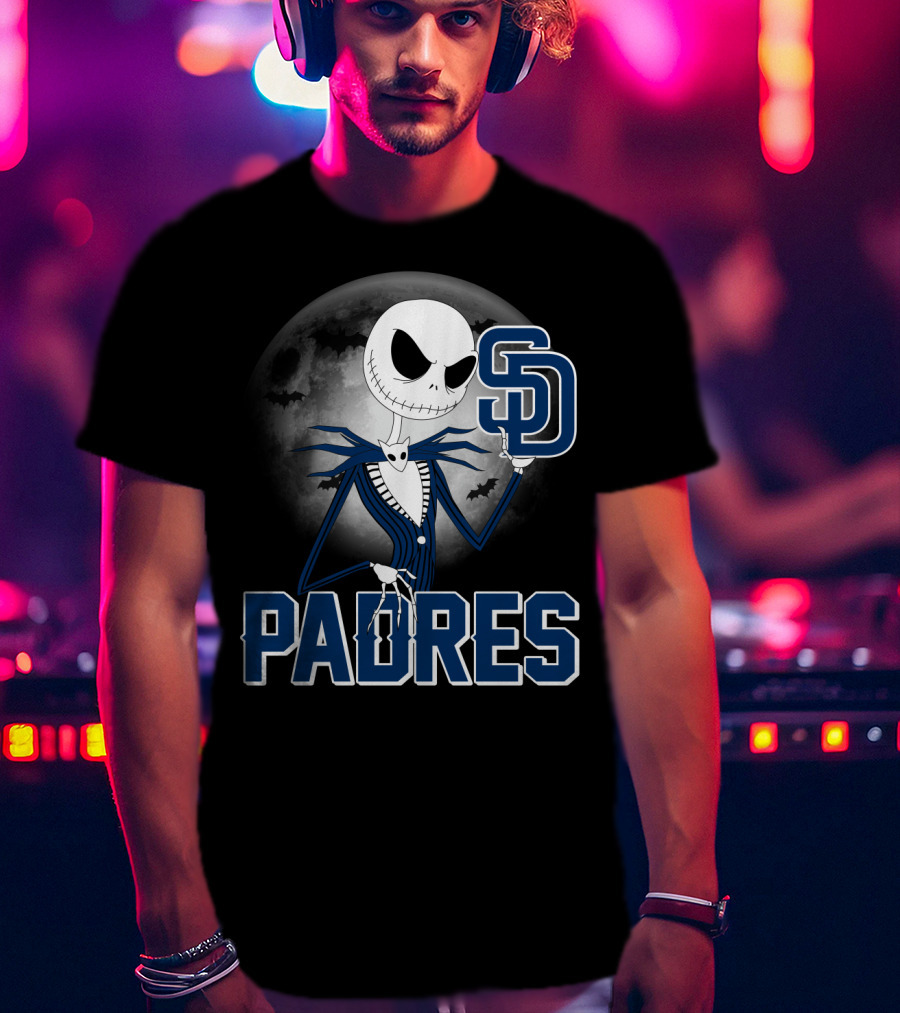 Jack Skellington San Diego Padres Halloween Moon Background T-Shirt