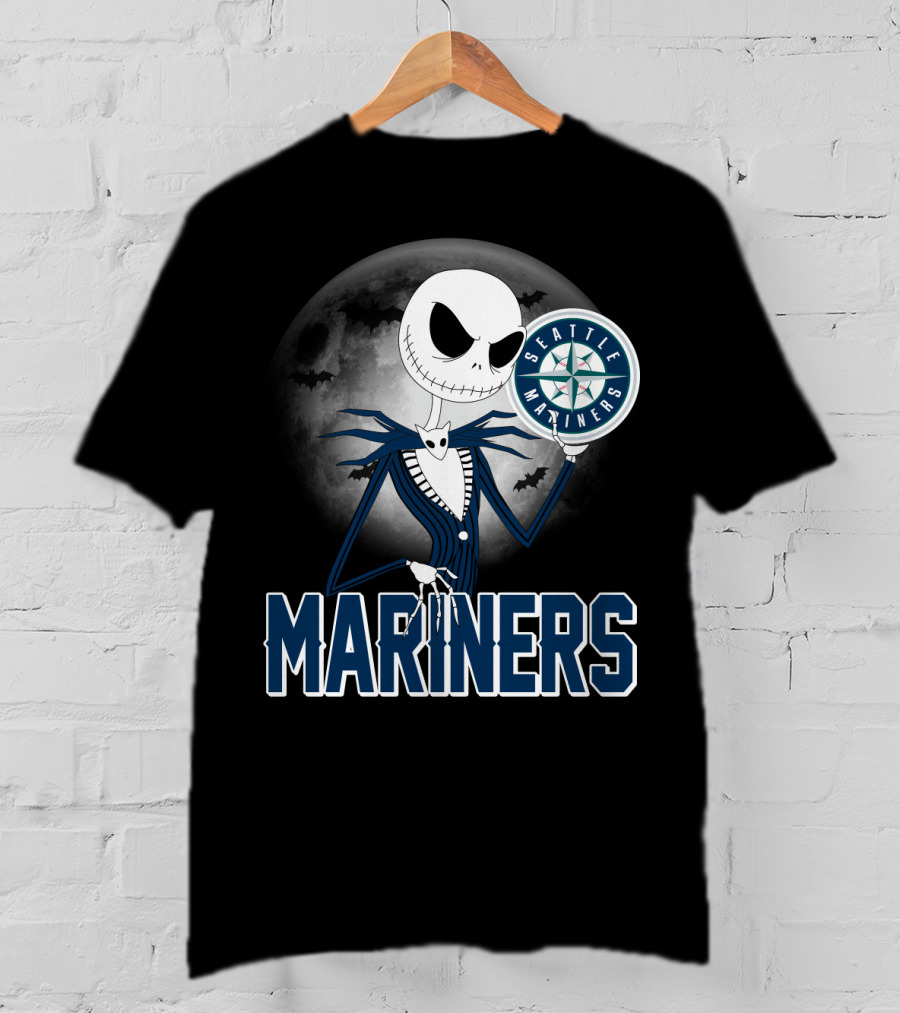 Seattle Mariners Jack Skellington Halloween Moon T-Shirt