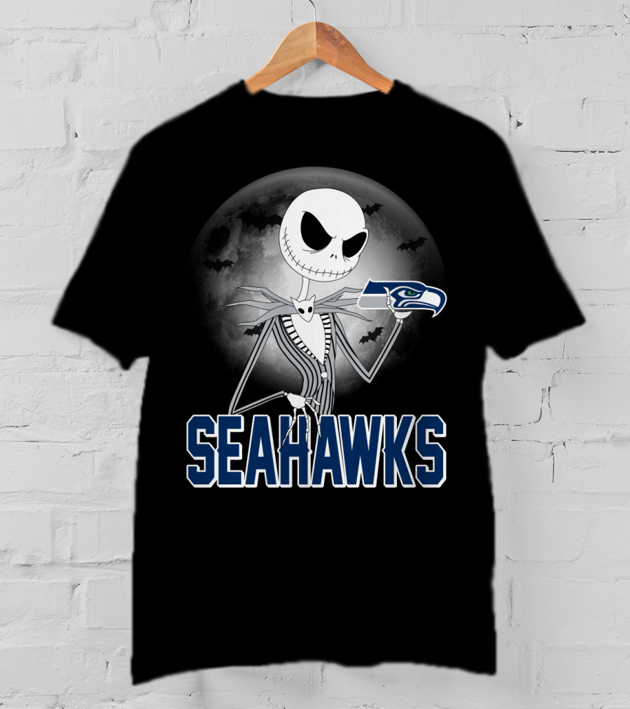 Jack Skellington Seattle Seahawks Halloween Moon T-Shirt
