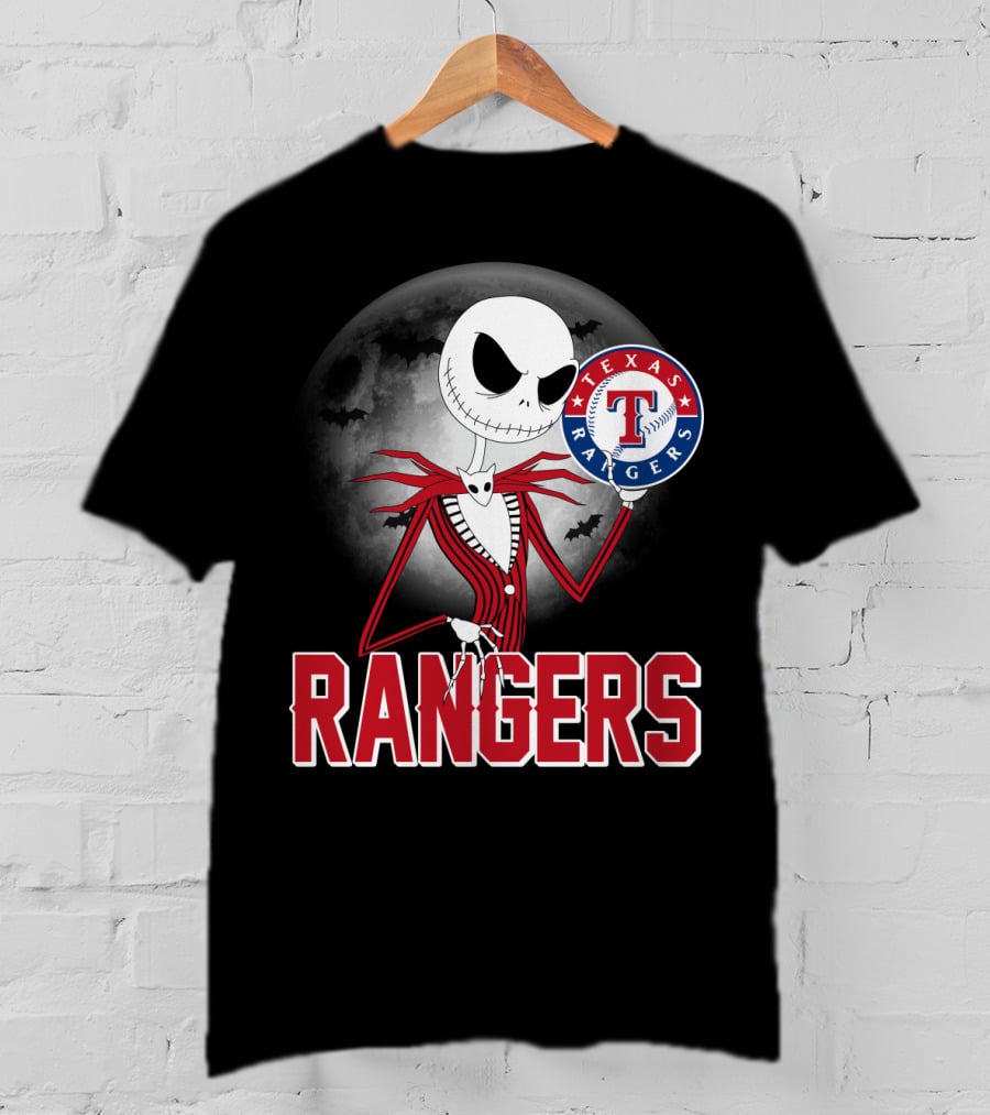 Jack Skellington Halloween Texas Rangers Baseball Moon T-Shirt
