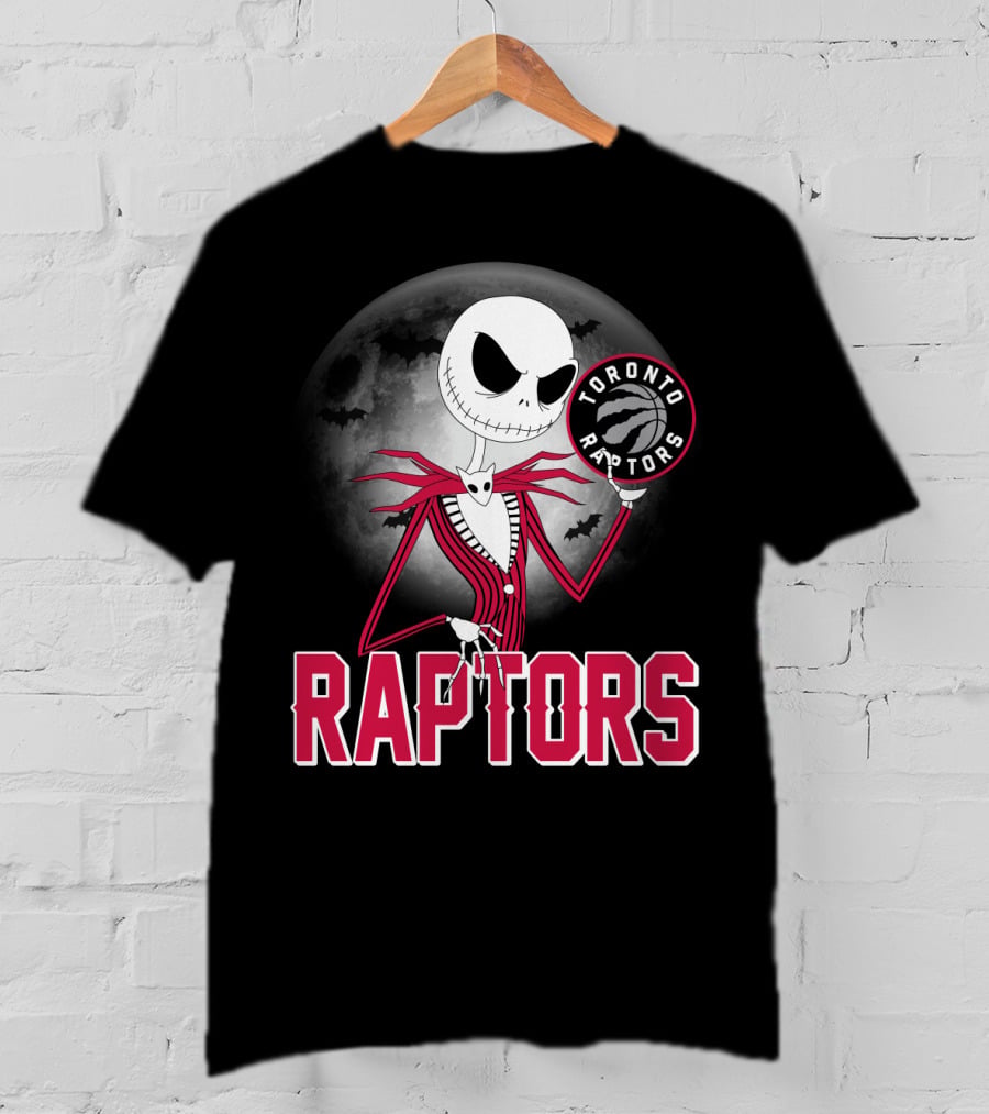Jack Skellington Raptors Halloween Toronto Raptors Basketball Moon Bats T-Shirt