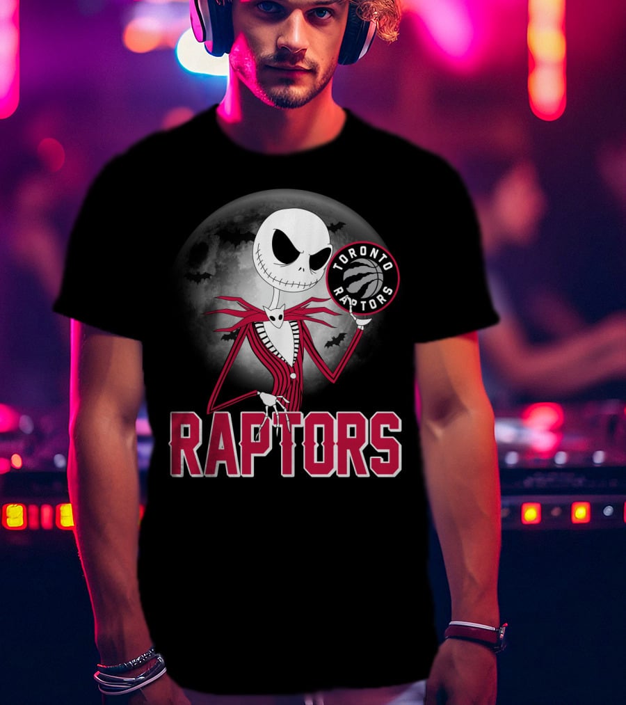 Jack Skellington Raptors Halloween Toronto Raptors Basketball Moon Bats T-Shirt