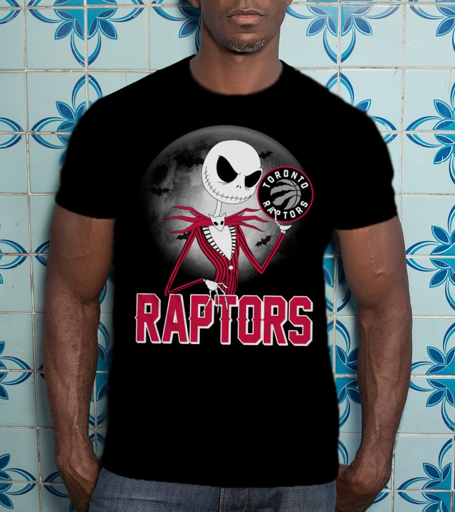 Jack Skellington Raptors Halloween Toronto Raptors Basketball Moon Bats T-Shirt