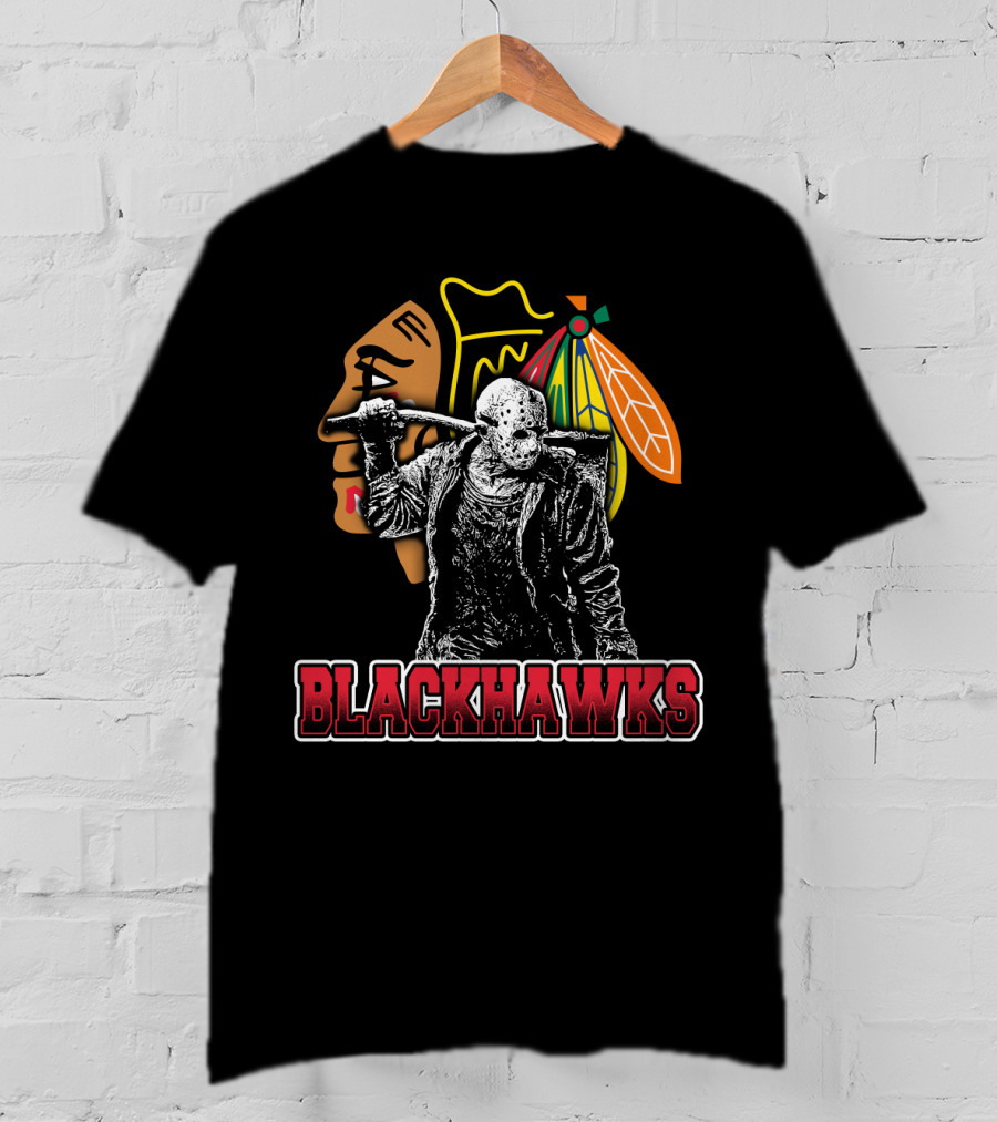 Jason Voorhees With Hockey Mask And Chicago Blackhawks T-Shirt