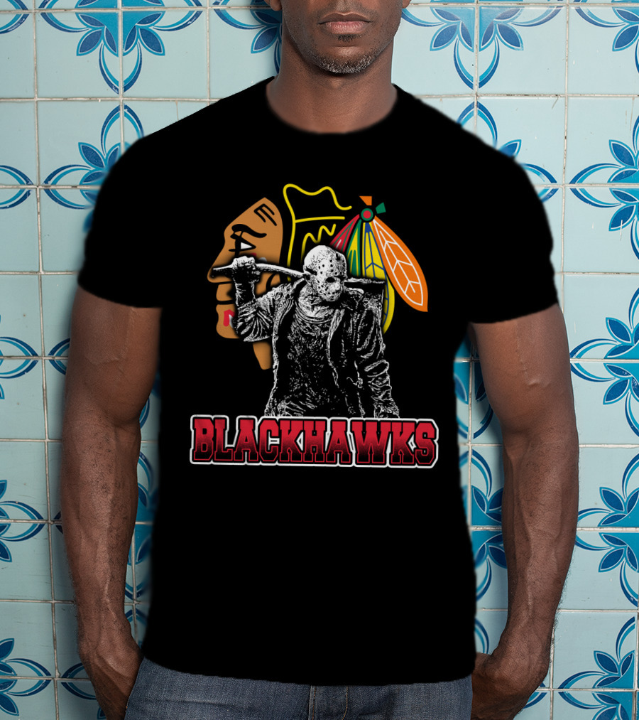 Jason Voorhees With Hockey Mask And Chicago Blackhawks T-Shirt
