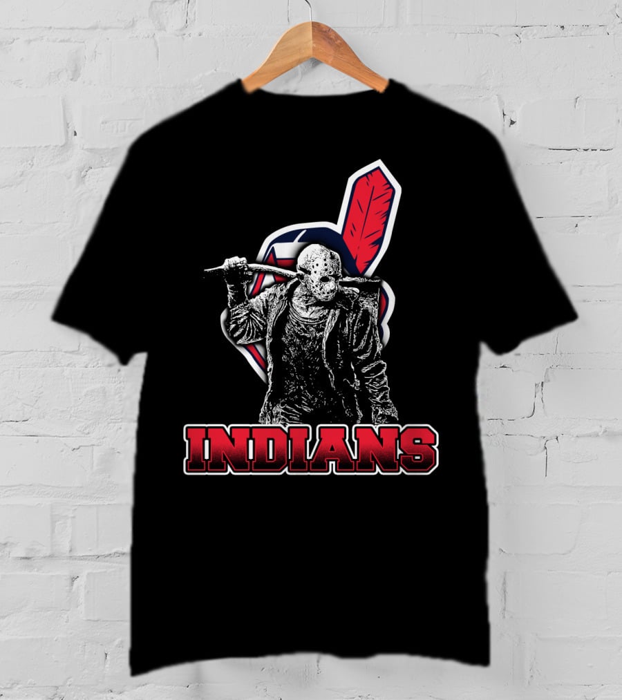Jason Voorhees With Indians Logo And Cleaver T-Shirt