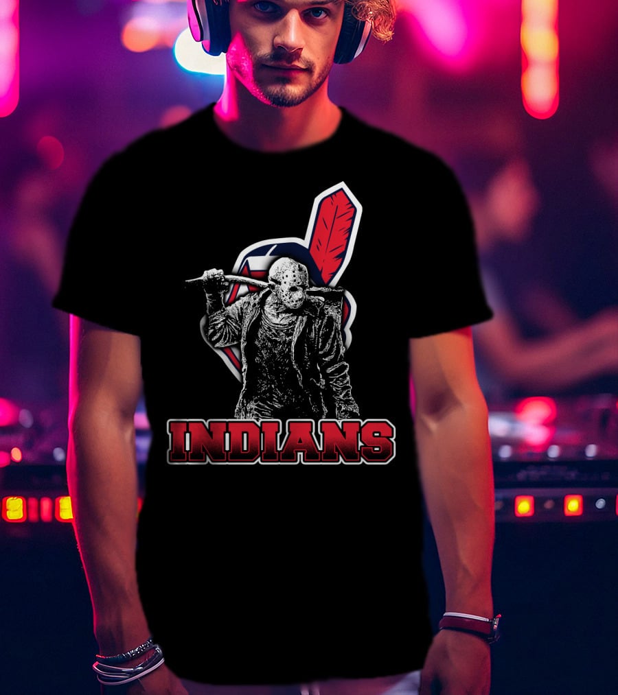 Jason Voorhees With Indians Logo And Cleaver T-Shirt