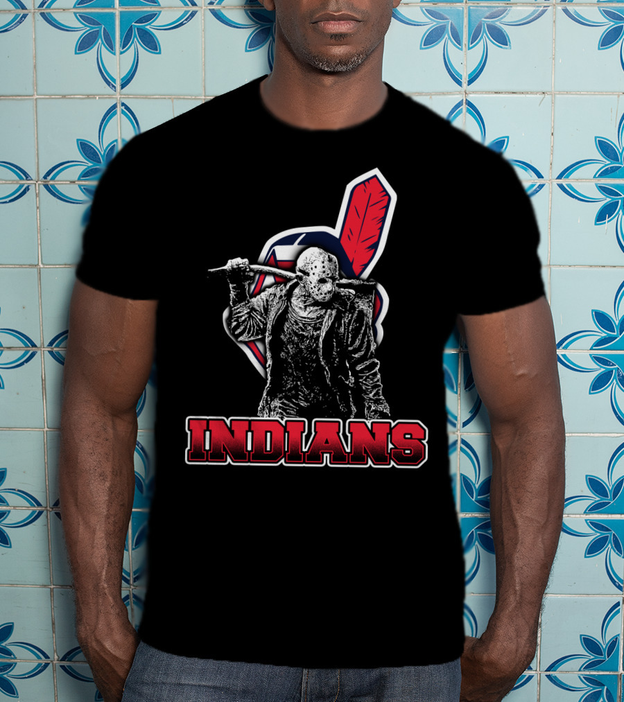 Jason Voorhees With Indians Logo And Cleaver T-Shirt