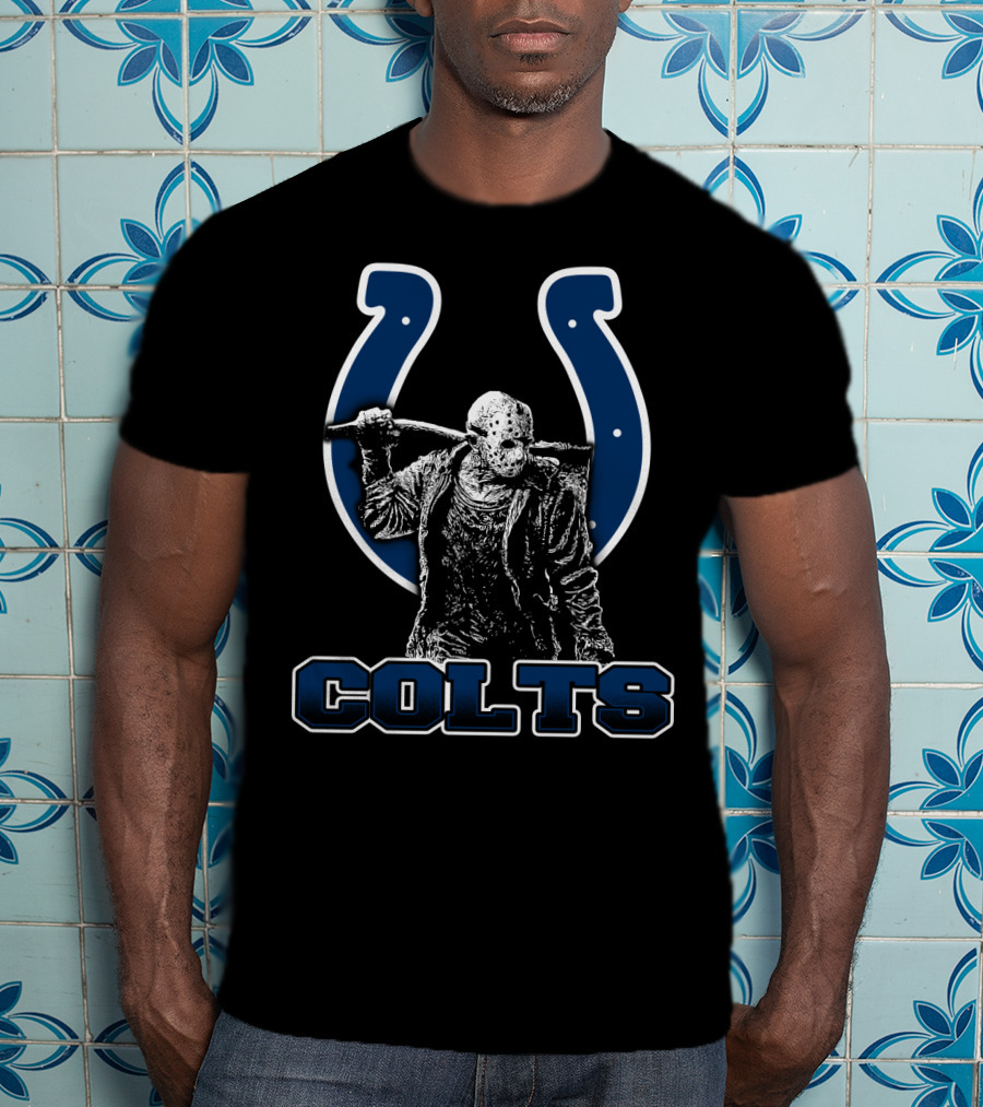 Jason Voorhees Wielding Axe Indianapolis Colts Logo And Fans T-Shirt