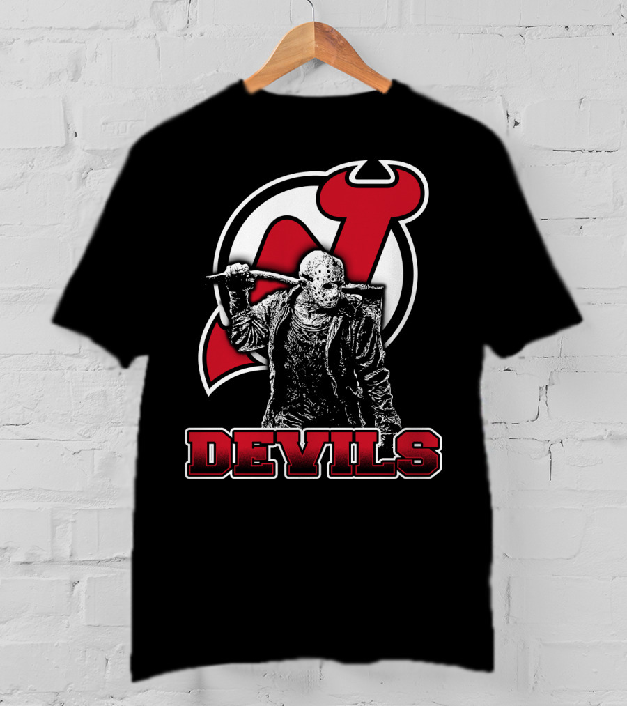 Voorhees New Jersey Devils Fan Mashup With Iconic Mask And Hockey T-Shirt