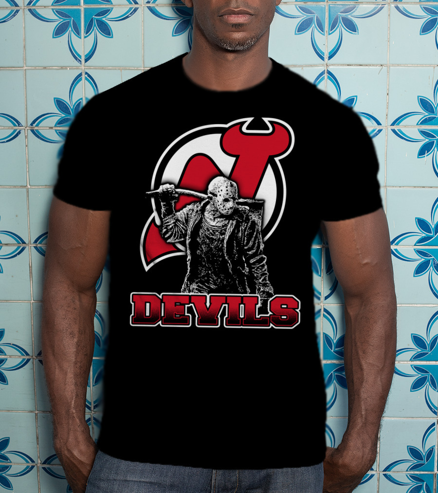 Voorhees New Jersey Devils Fan Mashup With Iconic Mask And Hockey T-Shirt
