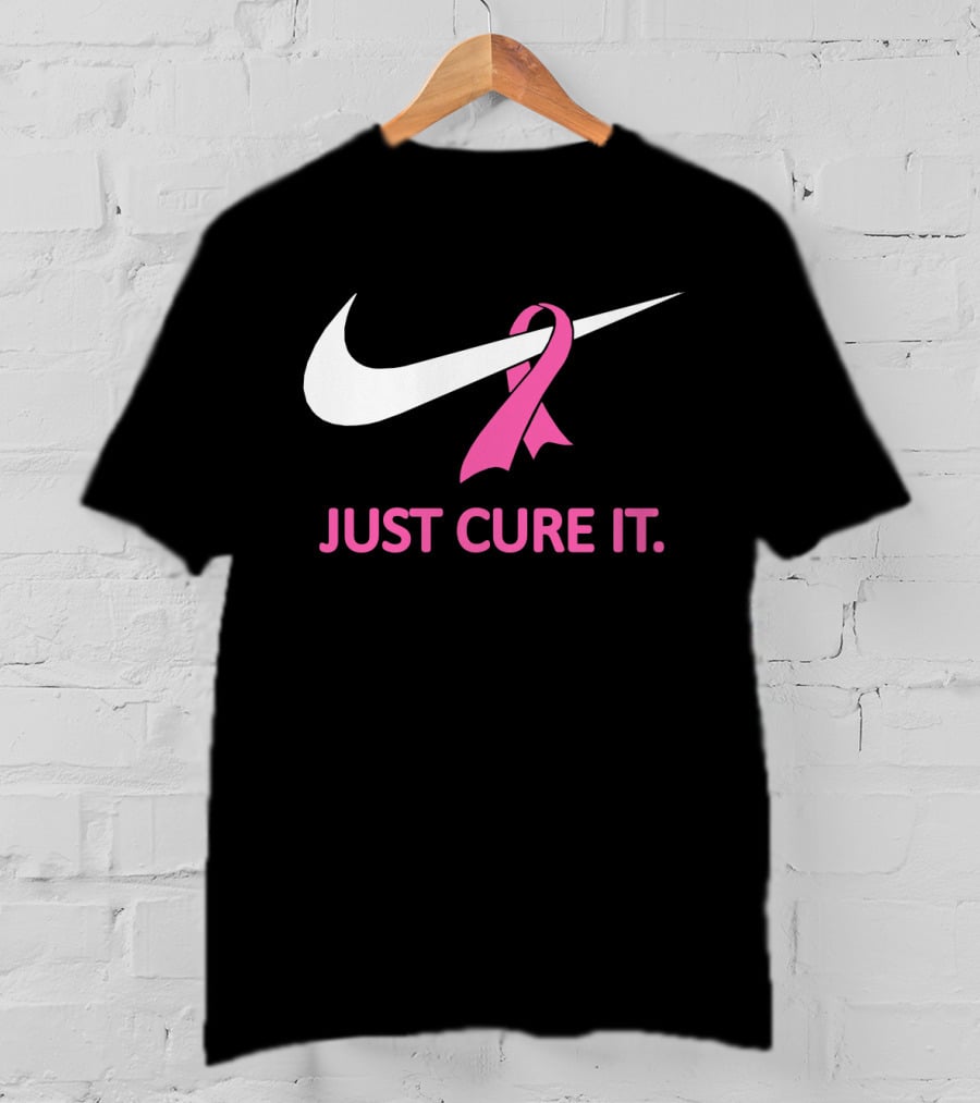 Just Cure It Pink Ribbon Breast Cancer Awareness Swoosh T-Shirt