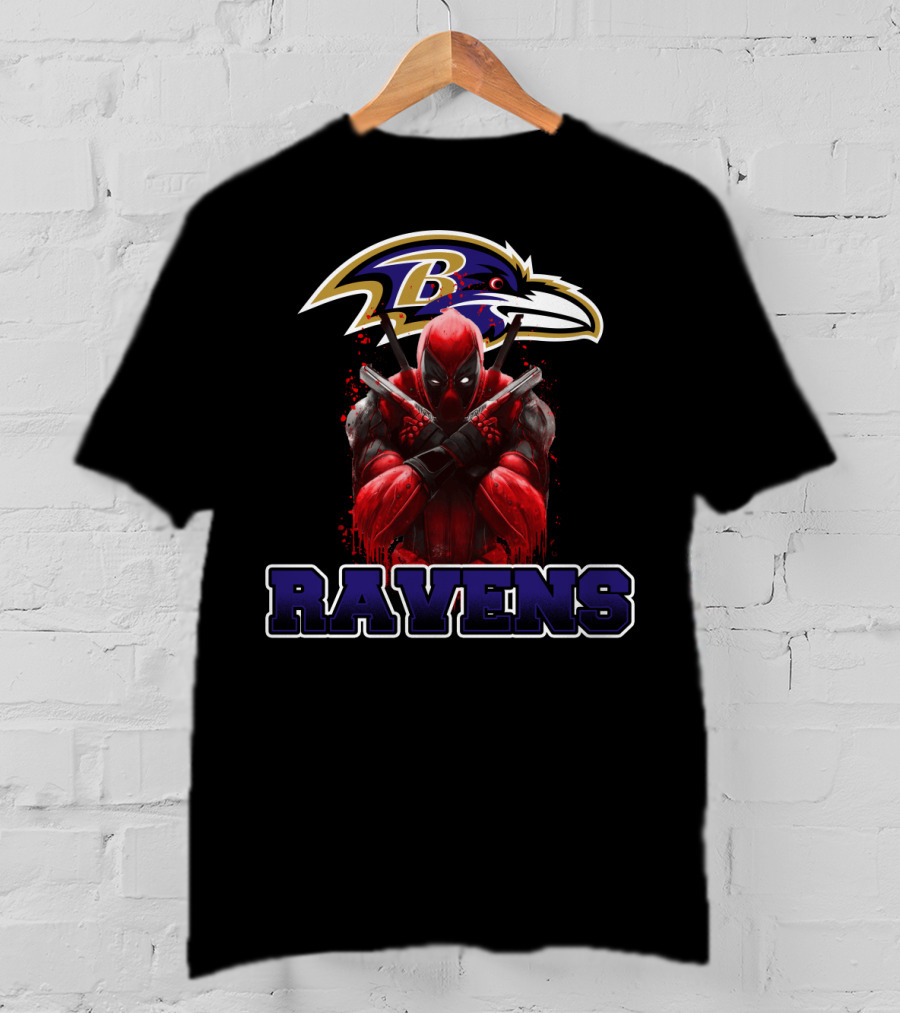 Baltimore Ravens Deadpool Crossed Swords Fan Combo T-Shirt