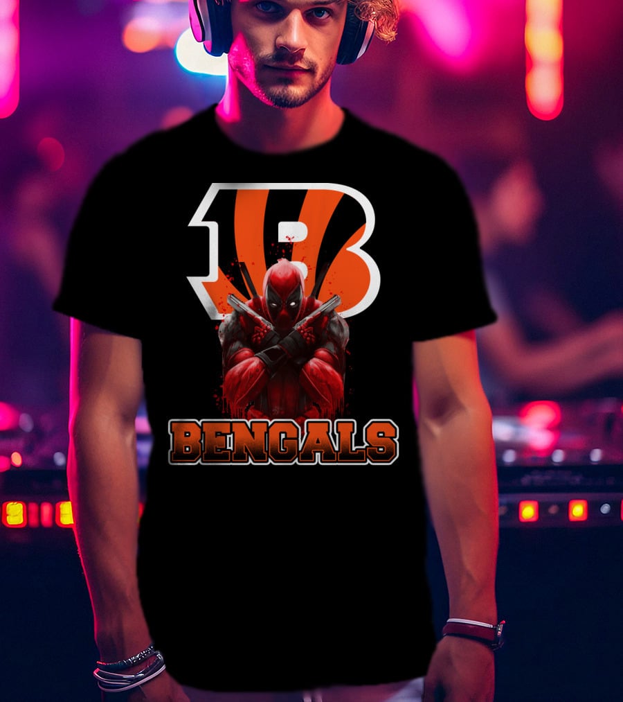 Deadpool Meets Cincinnati Bengals Nfl Crossover T-Shirt