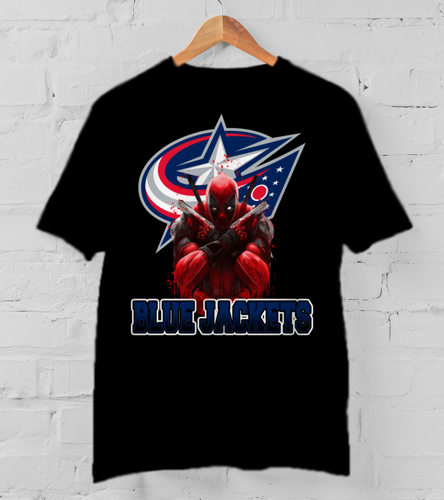 Columbus Blue Jackets Deadpool Crossover Fandom T-Shirt