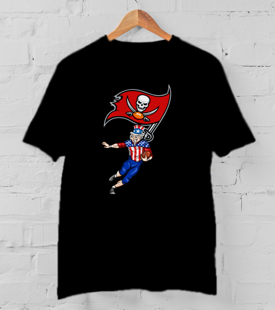 Patriotic Uncle Sam Football With Tampa Bay Buccaneers Flag 4Th Of July T-Shirt