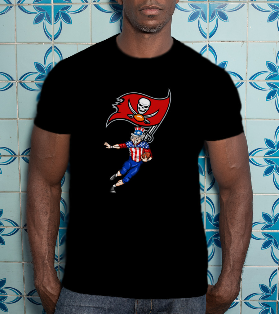 Patriotic Uncle Sam Football With Tampa Bay Buccaneers Flag 4Th Of July T-Shirt
