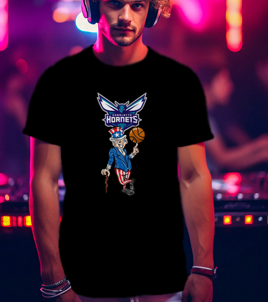 Charlotte Hornets Uncle Sam 4Th July Basketball T-Shirt