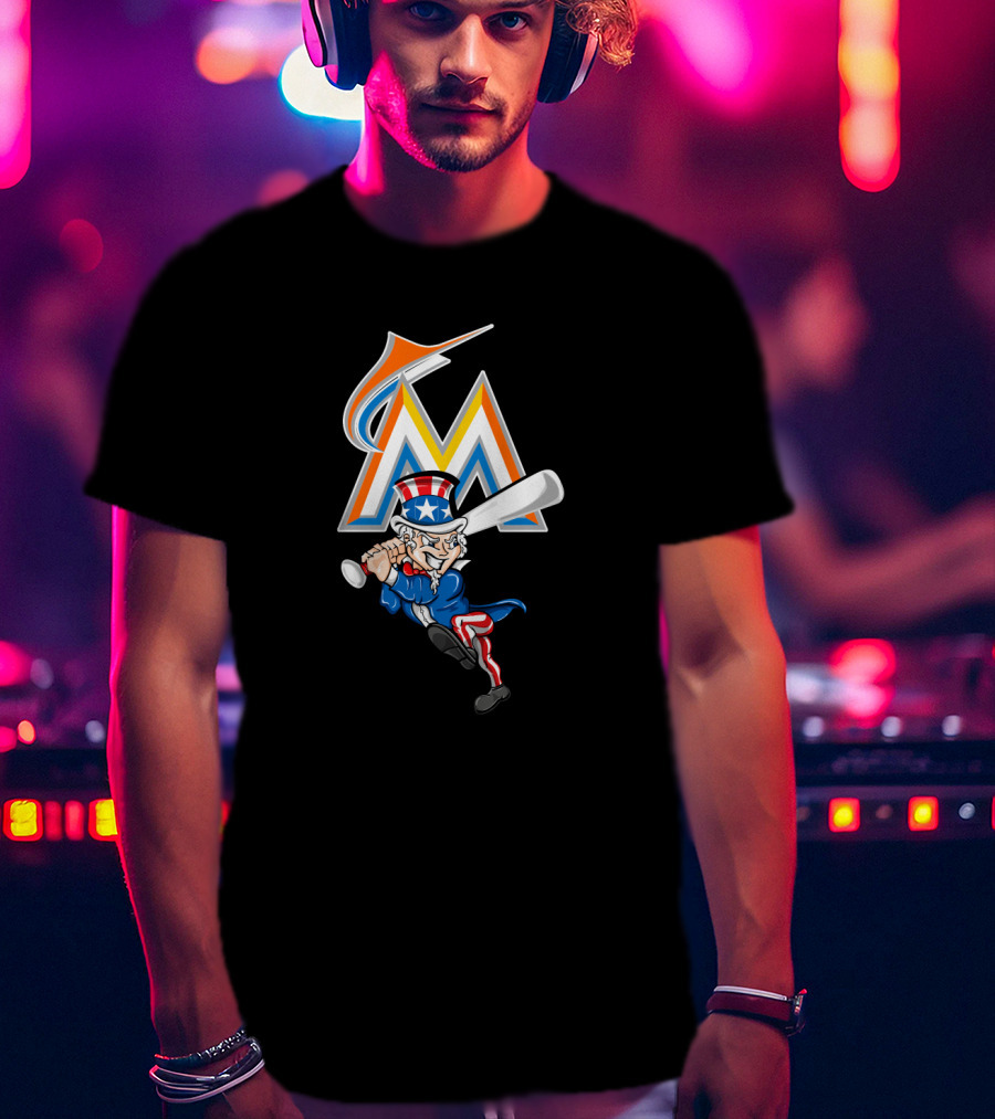 Miami Marlins Uncle Sam Baseball July Fourth Celebration T-Shirt