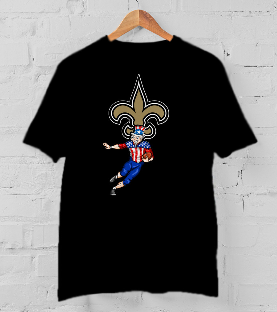 4Th July New Orleans Saints Uncle Sam American Football Fleur-De-Lis Football Player T-Shirt