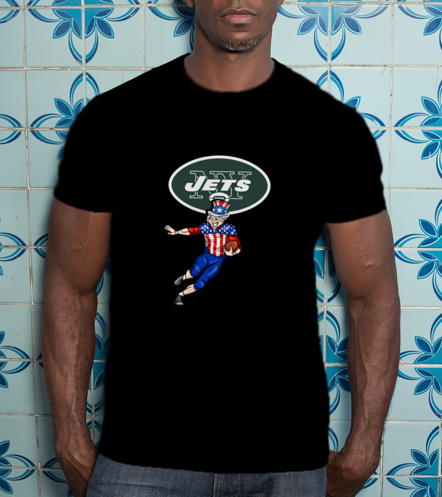 New York Jets Uncle Sam Football 4Th July Usa Flag Theme T-Shirt