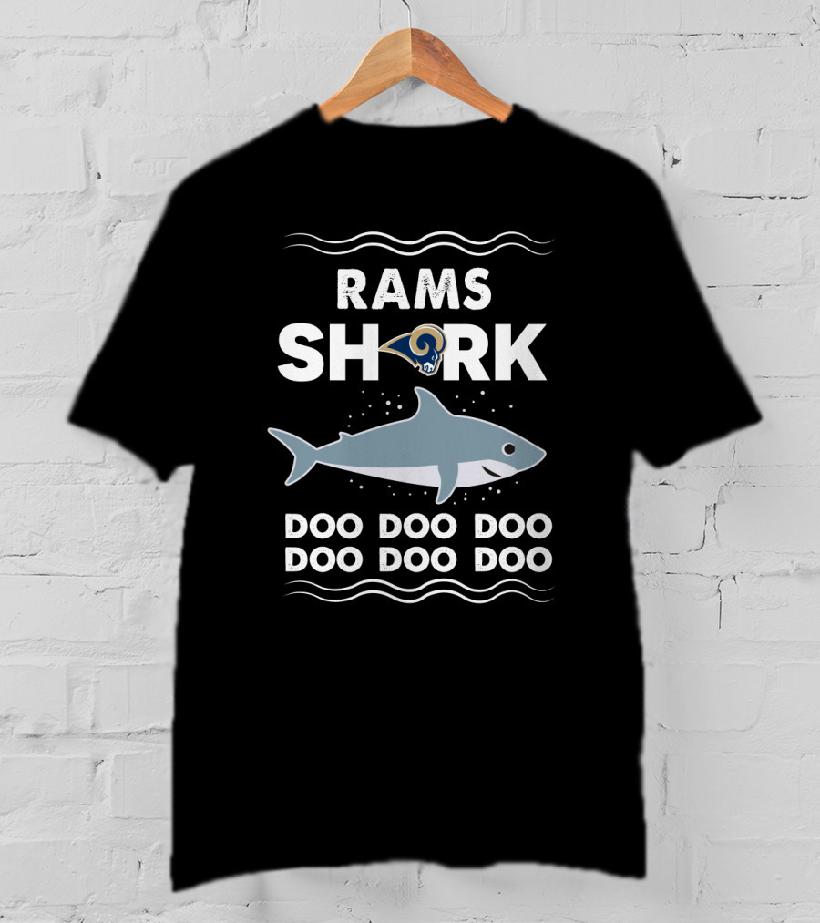 Rams Shark Doo Doo Doo Los Angeles Football Theme With Illustrated Shark And Waves T-Shirt