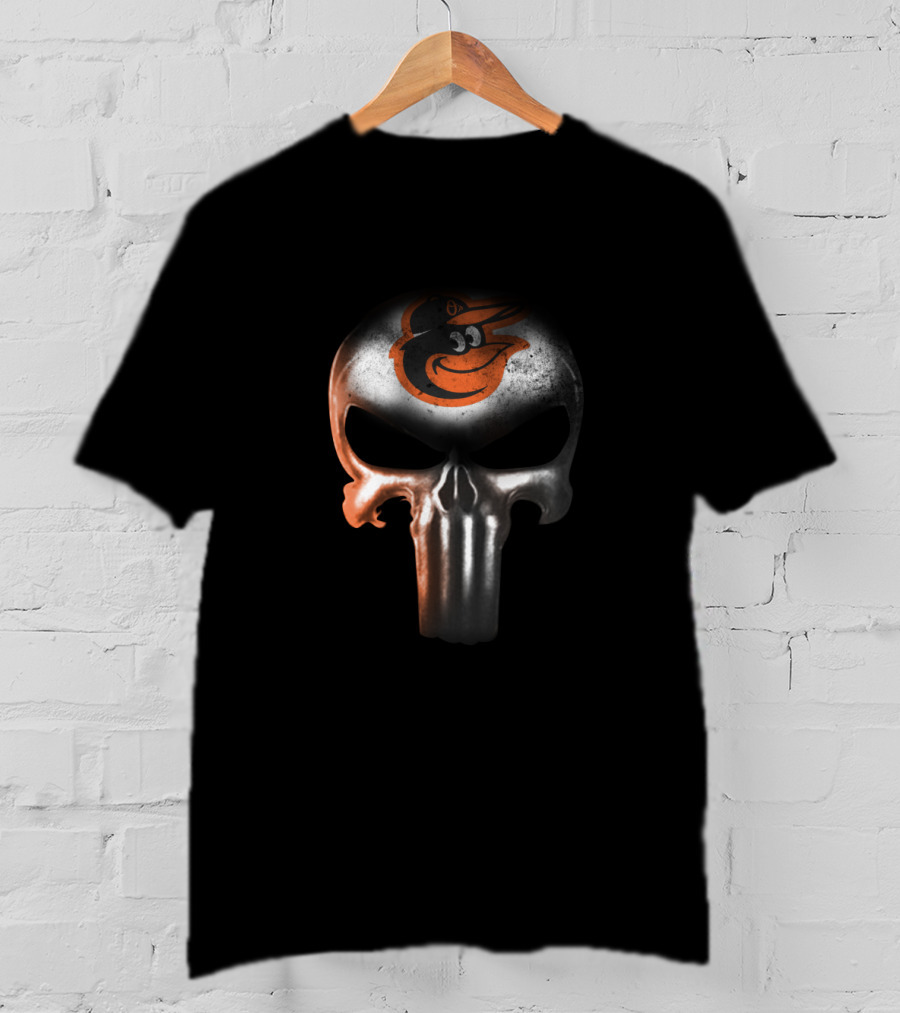 Punisher Skull With Baltimore Orioles Logo For Fans T-Shirt