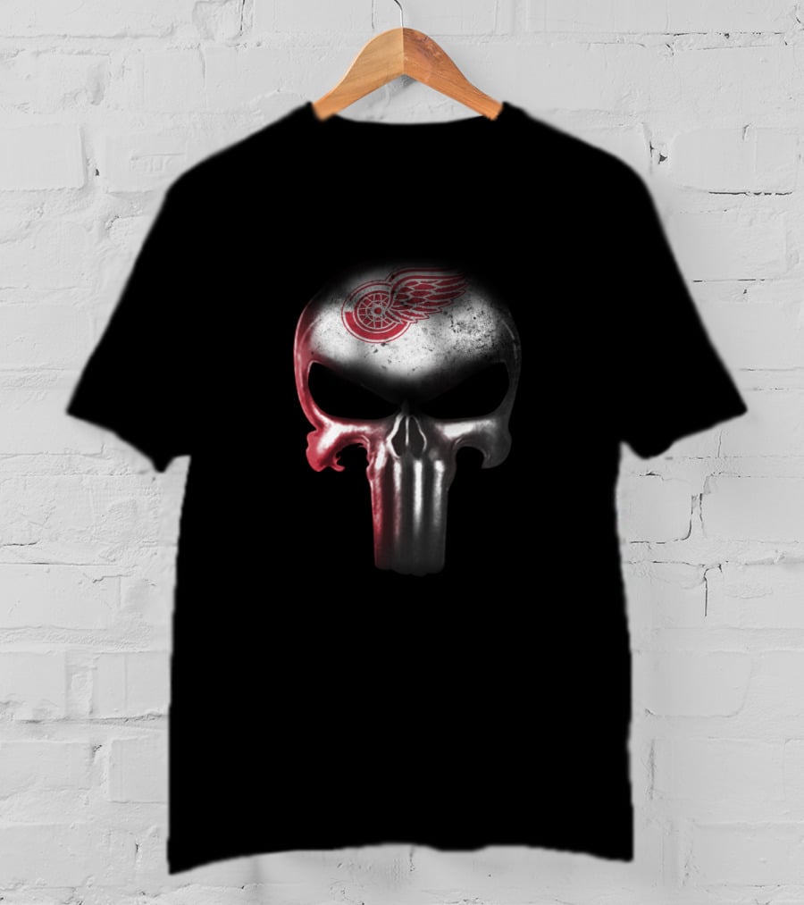 Punisher Skull With Detroit Red Wings Logo For Fans T-Shirt