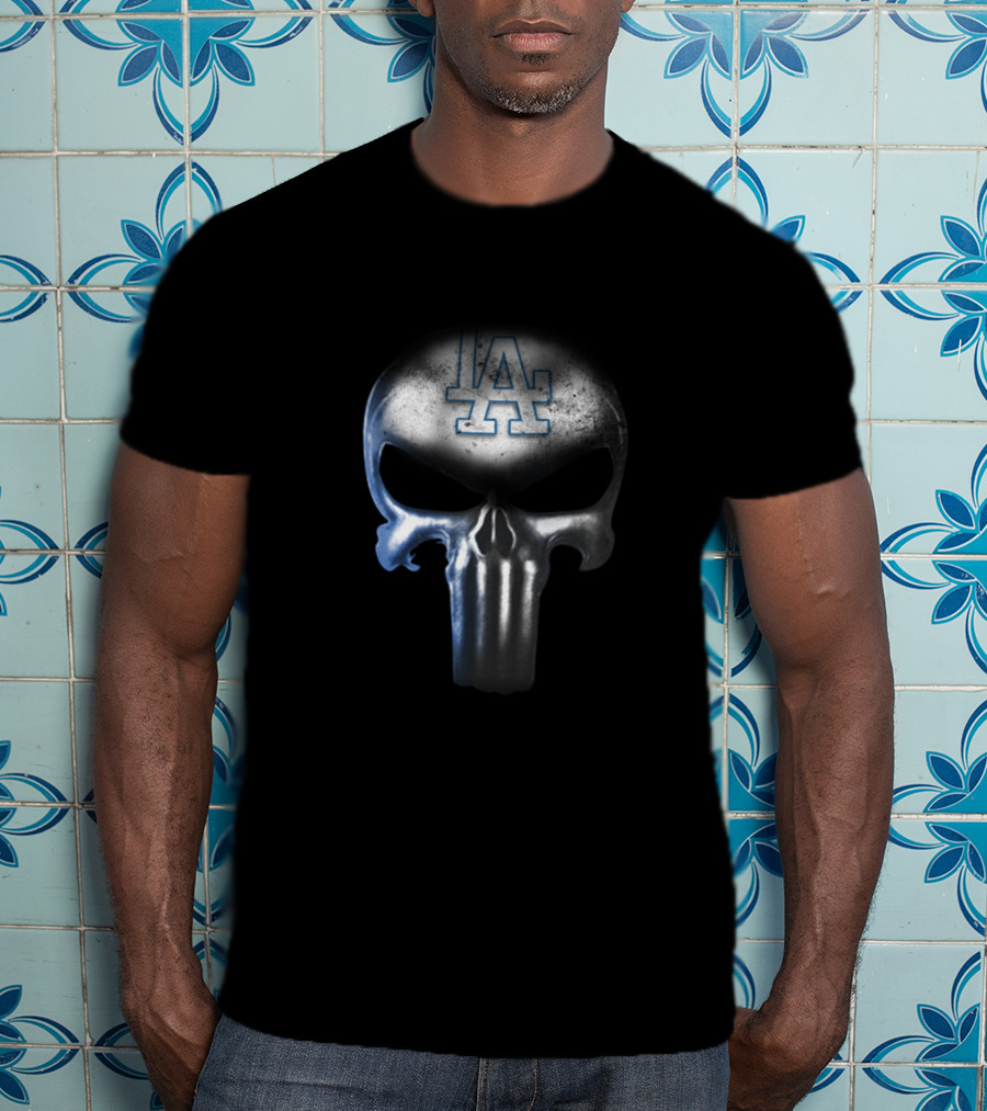 Los Angeles Dodgers Fans Iconic Punisher Skull Emblem T-Shirt