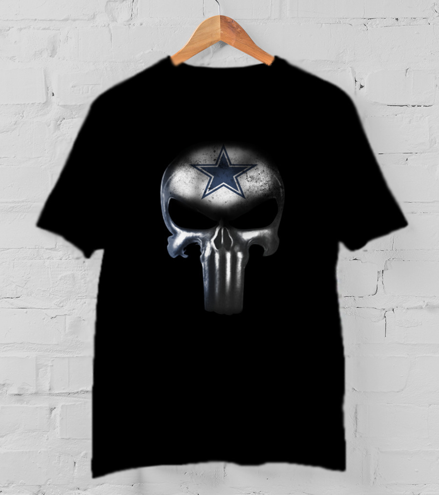 Dallas Cowboys Fans Punisher Skull Design Featuring Iconic Star T-Shirt