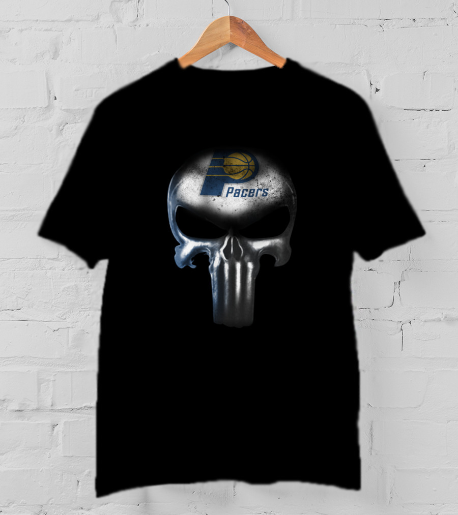 Indiana Pacers Basketball Logo On Punisher Skull T-Shirt