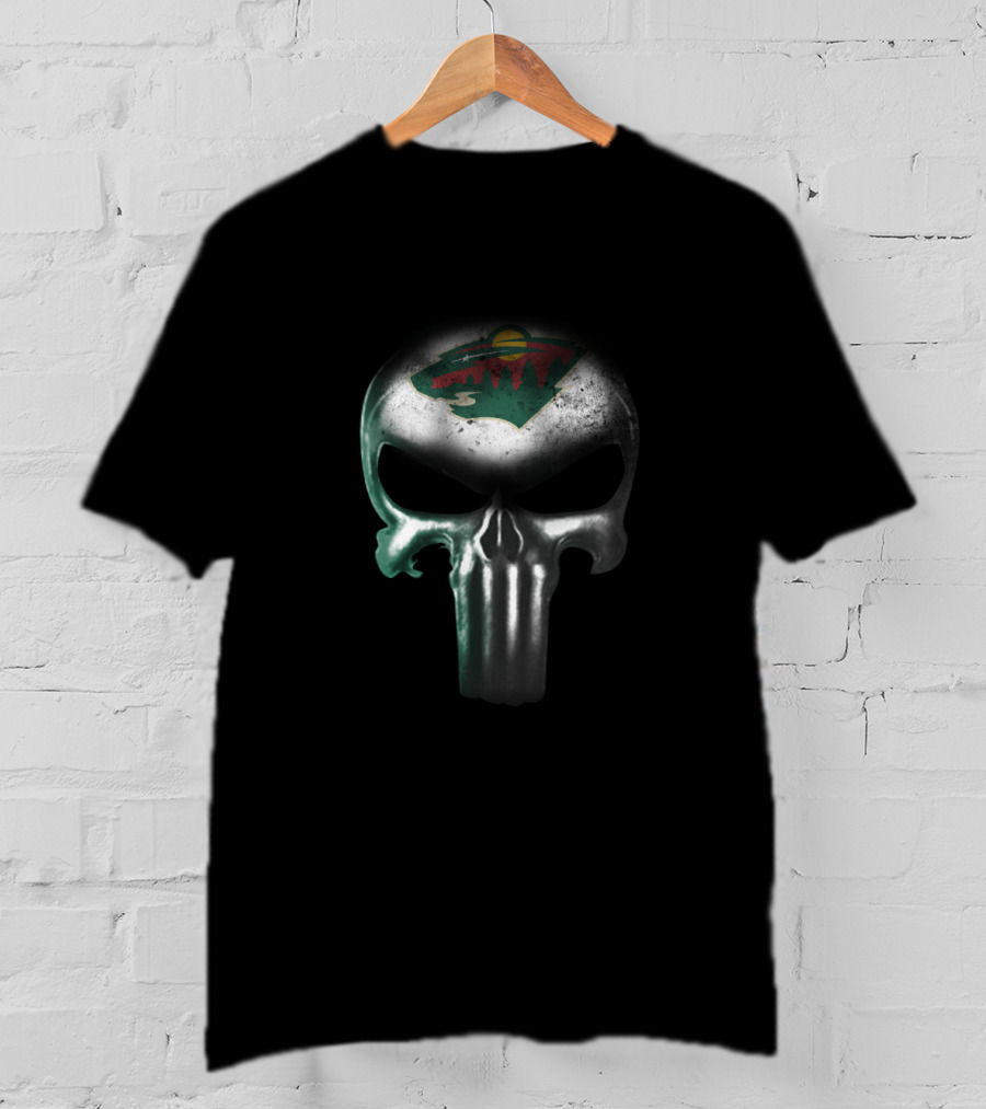 Punisher Skull With Minnesota Wild Icon For Enthusiasts T-Shirt