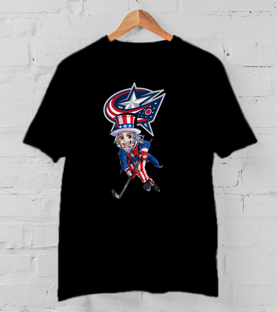 Uncle Sam Playing Hockey With Columbus Blue Jackets For 4Th Of July T-Shirt