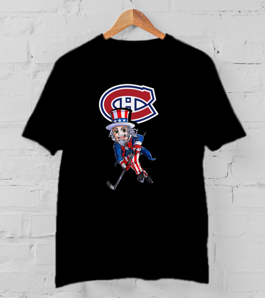 Uncle Sam Playing Hockey With Montreal Canadiens Logo For 4Th Of July Celebration T-Shirt